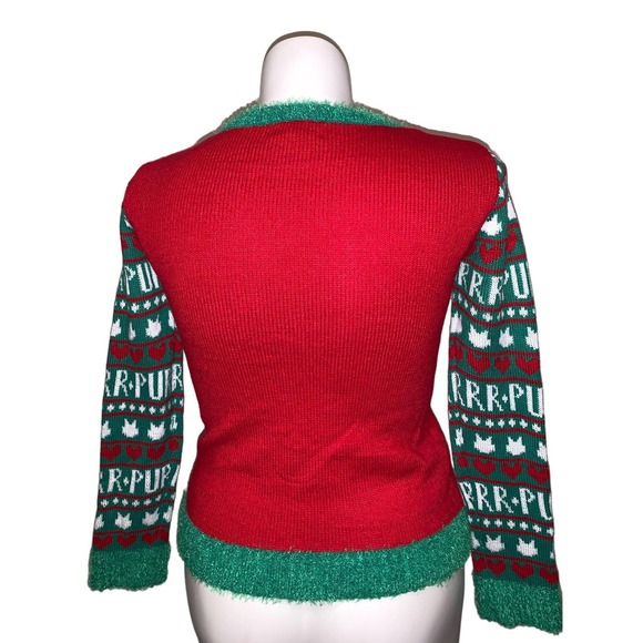 It’s Our Time Christmas Graphic Design Cat Embroidery Pattern Sweater, Size XL - Picture 3 of 11